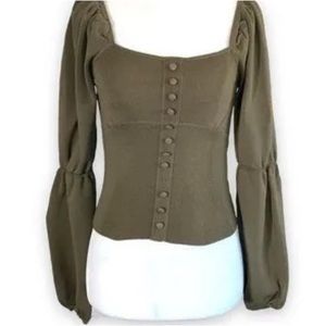 Zara Green Knit Puff Sleeve Top